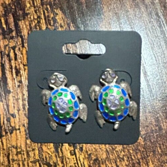 Vintage Sterling Silver 925 Enamel Turtle Stud Earrings - Picture 2 of 16